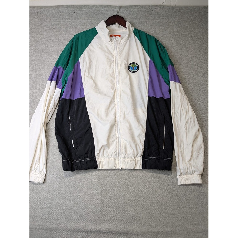 All City by Just Don Windbreaker Jacket Mens XL White Nylon Colorblock Track Zip